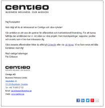Exempel på epostmarknadsföring från Centigo